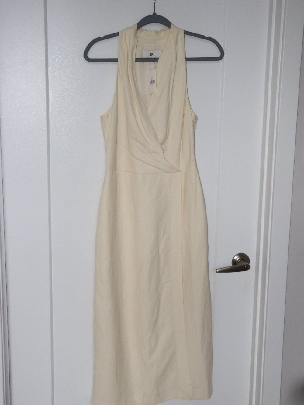 Banana Republic Silk Linen Wrap-Effect Midi Dress Cream Size 4 NWT